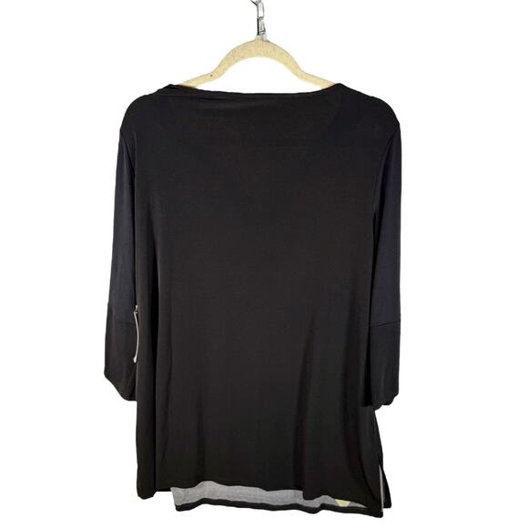 Chico's NWT Women's 3 (XL) Black Asian Eastern Bouquet 3/4 Sleeve Tunic Blouse - Picture 2 of 11